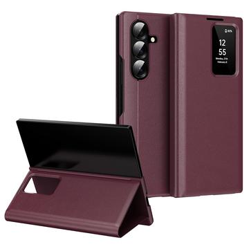 Samsung Galaxy Z Fold7 Smart Clear View Flip-etui med kortspor - vinrød