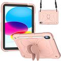 Støtsikkert etui til iPad 10.9 (2022) Butterfly Shape Kickstand Tablet Case Silicone + PC Protective Cover with Shoulder Strap - Pink