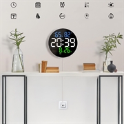 Stillegående Digitalt LED-Veggklokke med Temperatur- og Luftfuktighetsvisning, Nattlys og Fjernkontroll