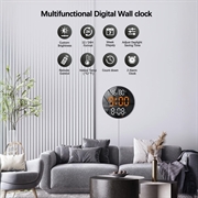 Stillegående Digitalt LED-Veggklokke med Temperatur- og Luftfuktighetsvisning, Nattlys og Fjernkontroll