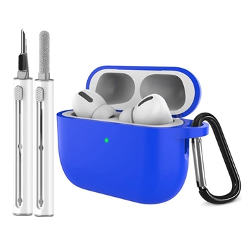 AirPods Pro 3 silikonetui med karabinkrok og rengjøringspenn - blå
