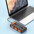 Solcellelader 20000mAh med håndsveiv, LED-lommelykt og innebygde kabler - oransje / svart