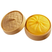 Ensfarget dumpling squishy stressleke med dampkurv - gul