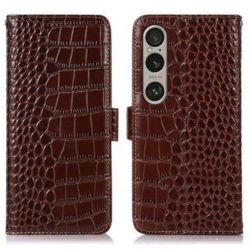 Sony Xperia 1 VI Crocodile Series Lommebok-deksel i Lær med RFID - Brun