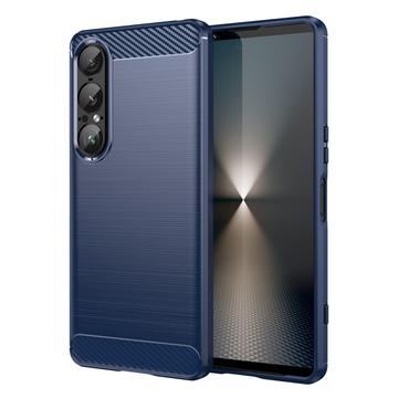 Sony Xperia 1 VII Børstet TPU-deksel - karbonfiber - blå