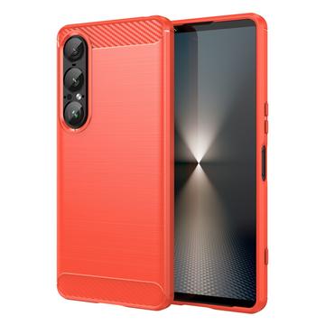 Sony Xperia 1 VII børstet TPU-deksel - karbonfiber - rød