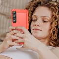 Sony Xperia 1 VII børstet TPU-deksel - karbonfiber - rød