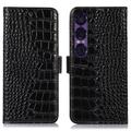 Sony Xperia 1 VII Crocodile Series Lommebok-deksel i Lær med RFID