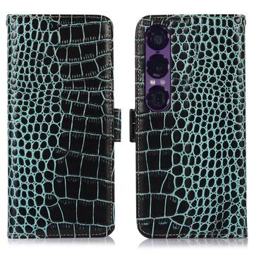 Sony Xperia 1 VII Crocodile Series Lommebok-deksel i Lær med RFID