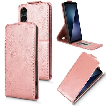 Sony Xperia 1 VII vertikalt flip-etui med stativ - Roségull