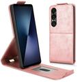 Sony Xperia 1 VII vertikalt flip-etui med stativ - Roségull