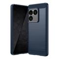 Sony Xperia 1 VIII Børstet TPU-deksel - karbonfiber - blå