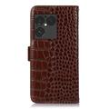 Sony Xperia 1 VIII Crocodile Series Lommebok-deksel i Lær med RFID - Brun
