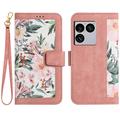 Sony Xperia 1 VIII Blomstret lommebokveske med kortspor - Rosa