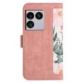 Sony Xperia 1 VIII Blomstret lommebokveske med kortspor - Rosa