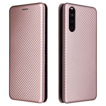 Sony Xperia 10 III, Xperia 10 III Lite Flip-deksel - Carbon Fiber - Roségull