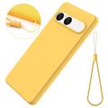 Sony Xperia 10 VII Flytende silikon-deksel med håndstropp - gul