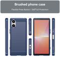 Sony Xperia 5 V Børstet TPU Deksel - Karbonfiber - Blå