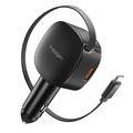 Spigen EV603BT Essential billader 60W med uttrekkbar USB-C-kabel, USB-C/USB-A-porter – svart