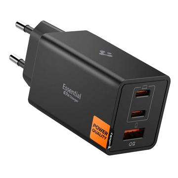 Spigen Essential EE673EU 3-port hurtiglader 67W - svart