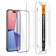 iPhone 15 Pro Spigen Glas.tR Ez Fit Full Cover Beskyttelsesglass - 2 Stk. - Svart Kant