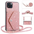 Stardust iPhone 14-cover med kortlomme - rosa