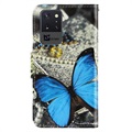 Style Series Samsung Galaxy Note20 Ultra Lommebok-deksel - Blå Sommerfugl