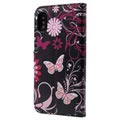 iPhone X / iPhone XS Style-serien Lommebok-deksel - Sommerfugler / Blomster