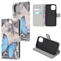 Style-serien iPhone 13 Mini Lommebok-deksel - Blå Sommerfugl