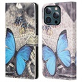 Style-serien iPhone 13 Pro Max Lommebok-deksel - Blå Sommerfugl