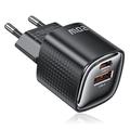 TOOCKI TC2220A2 Mini GaN-vegglader 20W - USB-C/USB-A - Svart