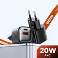 TOOCKI TC2220A2 Mini GaN-vegglader 20W - USB-C/USB-A - Svart