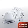 TOOCKI TC55302 30W GaN-lader med uttrekkbar USB-C-kabel - hvit