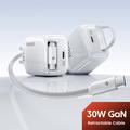 TOOCKI TC55302 30W GaN-lader med uttrekkbar USB-C-kabel - hvit