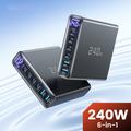 TOOCKI TCT240-33 6-ports GaN-bordlader med skjerm - 240W - svart