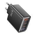 TOOCKI TCT67-22 67W GaN-vegglader med digitalt display - USB-C/USB-A - svart