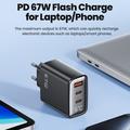 TOOCKI TCT67-22 67W GaN-vegglader med digitalt display - USB-C/USB-A - svart