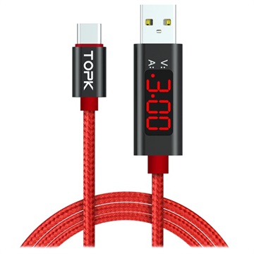 TOPK AC27 USB-C Data & Ladekabel med LCD Skjerm - 1m - Rød