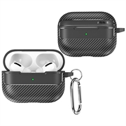 AirPods Pro 3 Børstet TPU-deksel med Karabinkroken - Karbonfiber - Svart