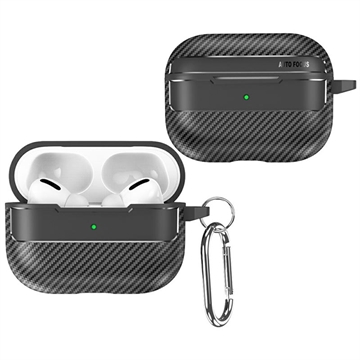 AirPods Pro 3 Børstet TPU-deksel med Karabinkroken - Karbonfiber