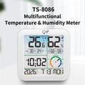 TS-8086 Digitalt termometer og hygrometer med vekkerklokke - hvit