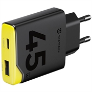 Tactical Minimi 45W AC GaN hurtiglader - USB-C, USB-A - svart / gul