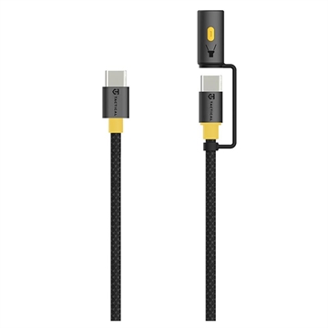 Tactical Stinger USB-C/USB-C-kabel med snap-on lommelykt - 60W, 1.5m - svart