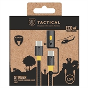 Tactical Stinger USB-C/USB-C-kabel med snap-on lommelykt - 60W, 1.5m - svart