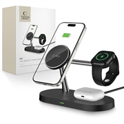 Tech-Protect A12 3-i-1 MagSafe trådløs lader 15 W med innebygd LED-lampe - Svart