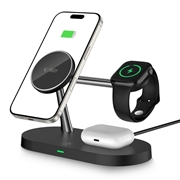 Tech-Protect A12 3-i-1 MagSafe trådløs lader 15 W med innebygd LED-lampe - Svart