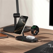 Tech-Protect A12 3-i-1 MagSafe trådløs lader 15 W med innebygd LED-lampe - Svart