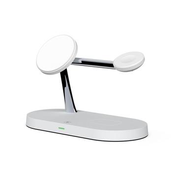 Tech-Protect A12 3-i-1 MagSafe trådløs lader 15 W med innebygd LED-lampe (Åpen Emballasje - Tilfredsstillende) - hvit