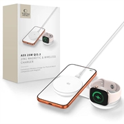 Tech-Protect A55 2-i-1 magnetisk/MagSafe trådløs lader 25W, Qi 2.2 - hvit