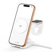 Tech-Protect A56 3-i-1 magnetisk/Magsafe trådløs lader 25W, QI2.2 – hvit